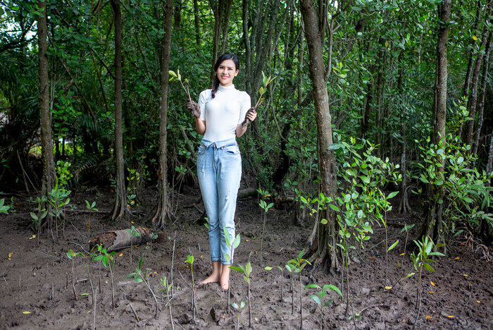 Thái Thị Hoa gây ấn tượng với dự án trồng cây ở rừng ngập mặn Cần Giờ dự thi Hoa hậu Trái đất 2020